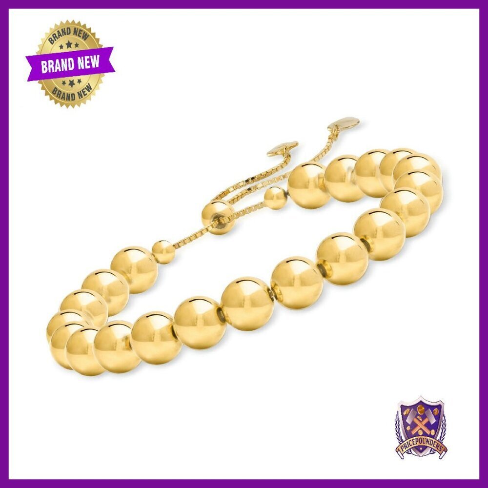 8mm Gold Over Sterling Bead Bolo Bracelet Adjustable Slider Clasp